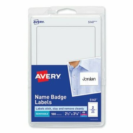 AVERY DENNISON Avery, PRINTABLE ADHESIVE NAME BADGES, 3.38 X 2.33, WHITE, 100PK 5147